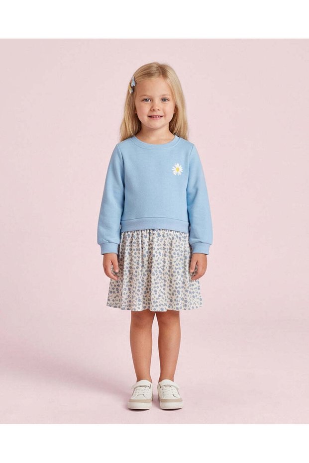 Girls Blue Floral Print Dress