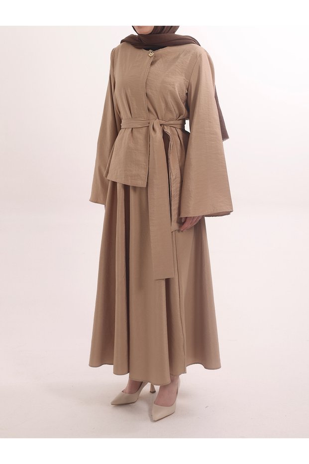 Single Button Belted Skirt Suit - 4057 - Milk Coffee