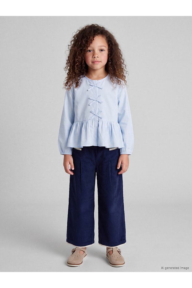 Peak New Season Navy Blue Wide-Leg Velvet Pants for Girls.