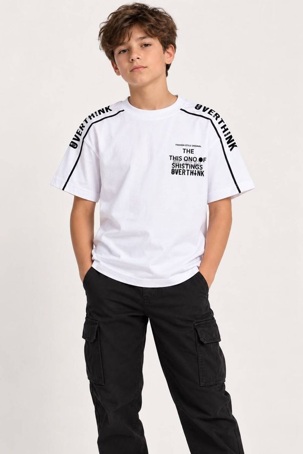 Boy's Oversize Printed Crew Neck Cotton Short Sleeve T-Shirt