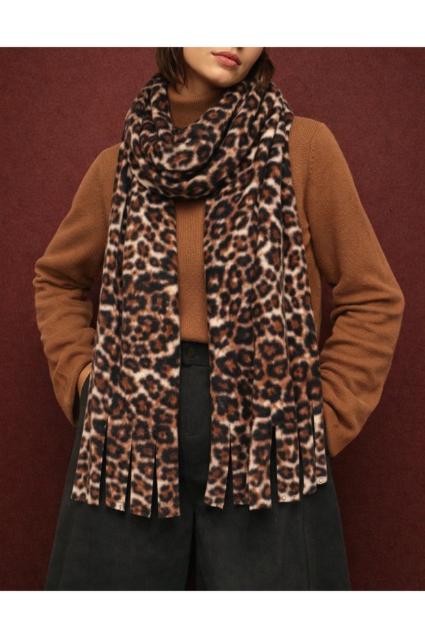 Leopard Pattern Polar Scarf - Hpm - Camel & Brown