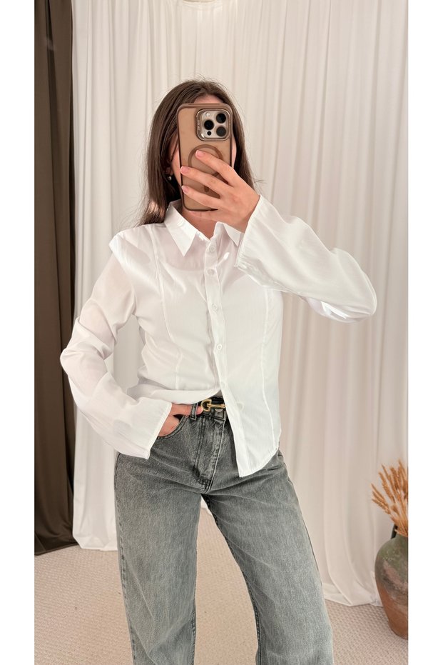 Sleeve Slit Detailed Shirt - White