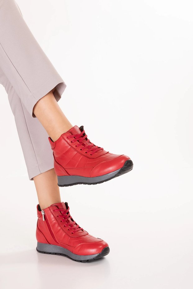 Inside and Outside Genuine Leather Anatomical Sole Sports Shoes Gndl.616 Red