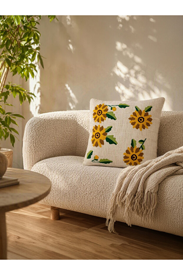 1-Piece Embroidered Square Cushion Cover 18x18inches, Cotton