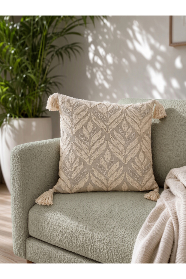 1-Piece Embroidered Square Cushion Cover 18x18inches, Cotton Blend