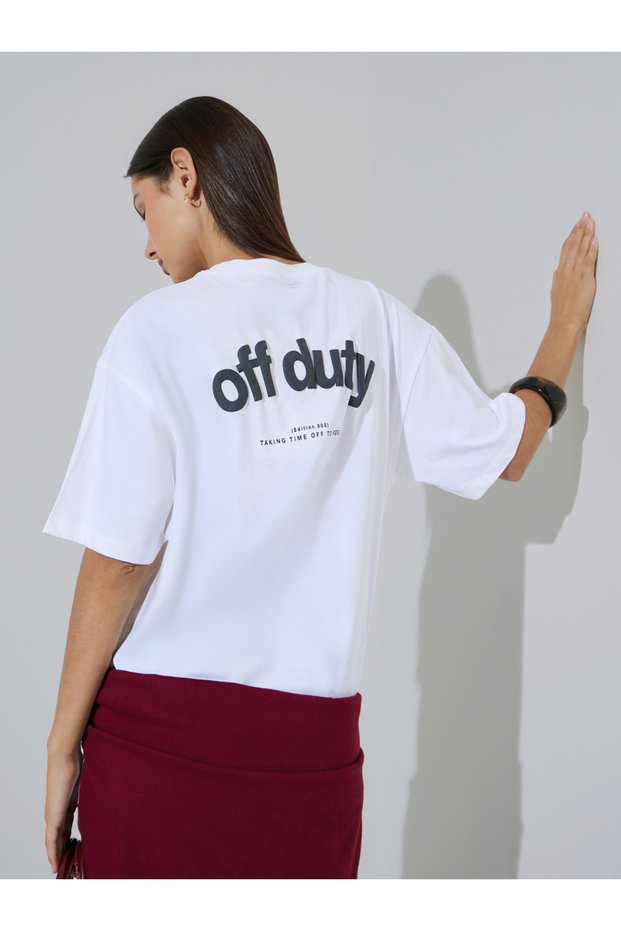 White Cotton Puff Print Oversized T-Shirt