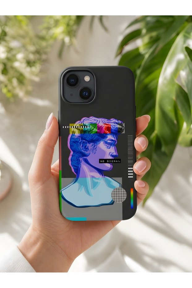 iPhone 15 Plus Compatible Stylish Watercolor Effect Art Design Protective Silicone Case Black