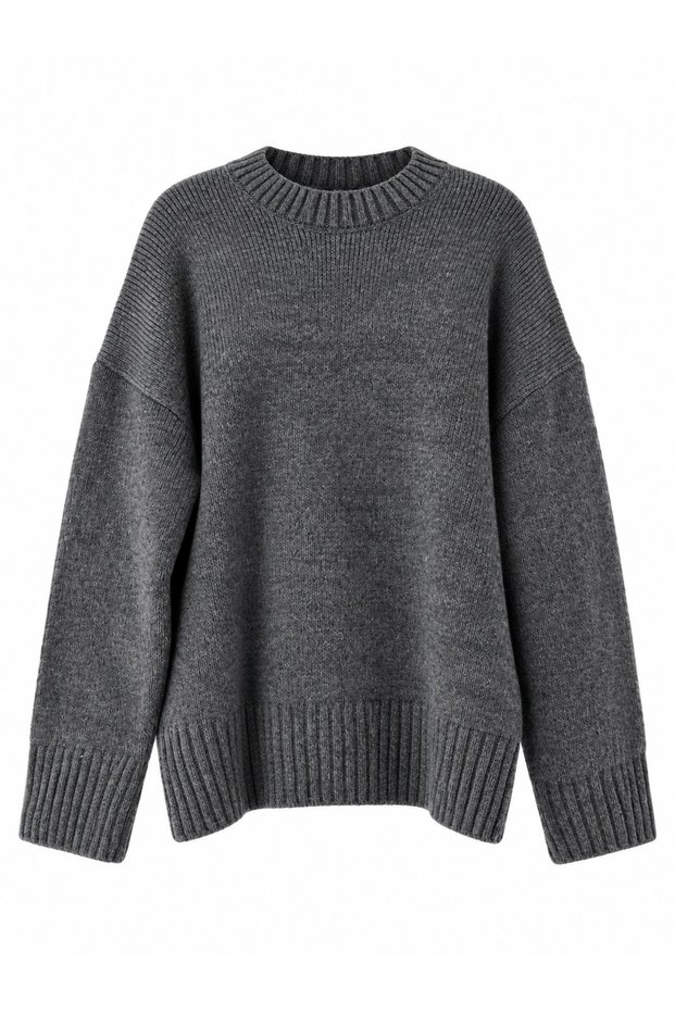 Bess Oversize Crew Neck Basic Knitwear Sweater Women's Dark Gray