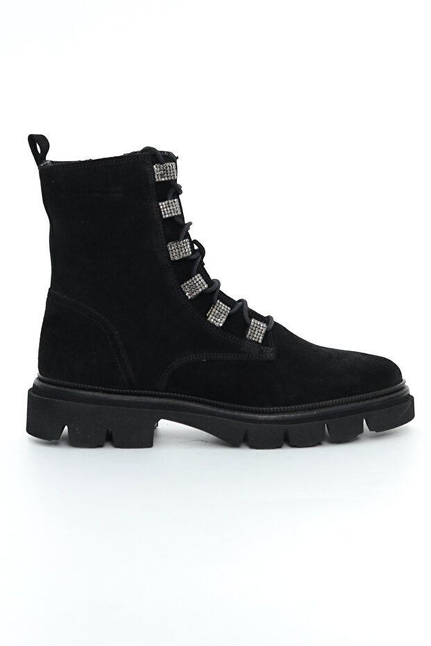 Genuine Suede Leather Zippered Black Women's Boots - 264871