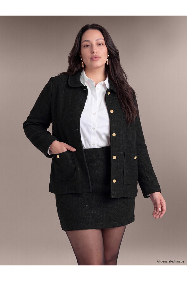 Two Mt Shop Quality Lcw Curve Black Plain Loose & Baggy Women's Jacket