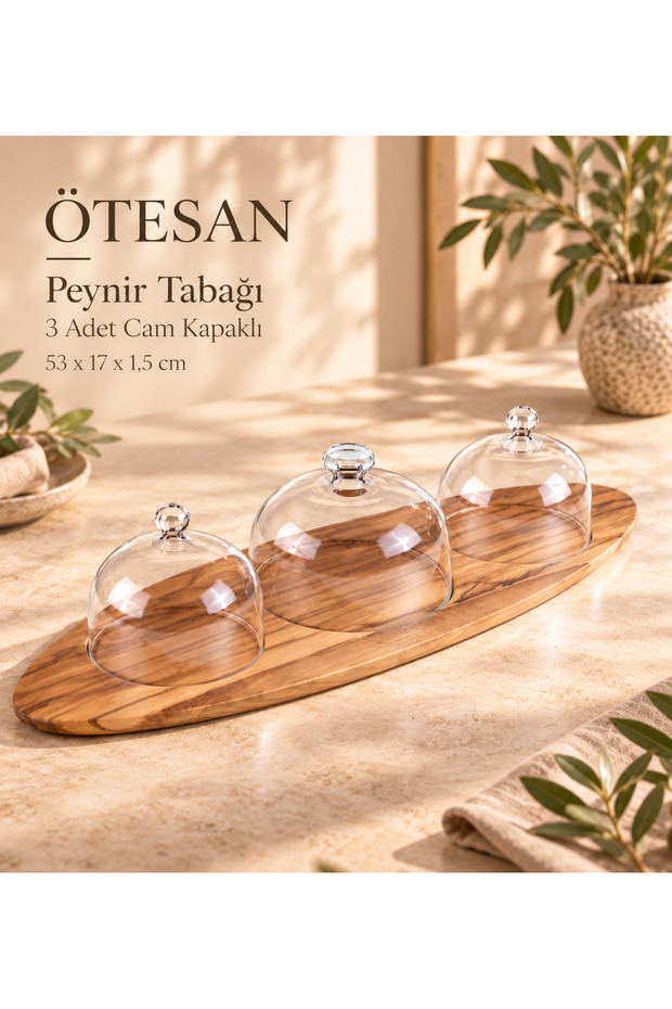 3 Glass Lid Cheese Presentation Plates 53 X 17 cm