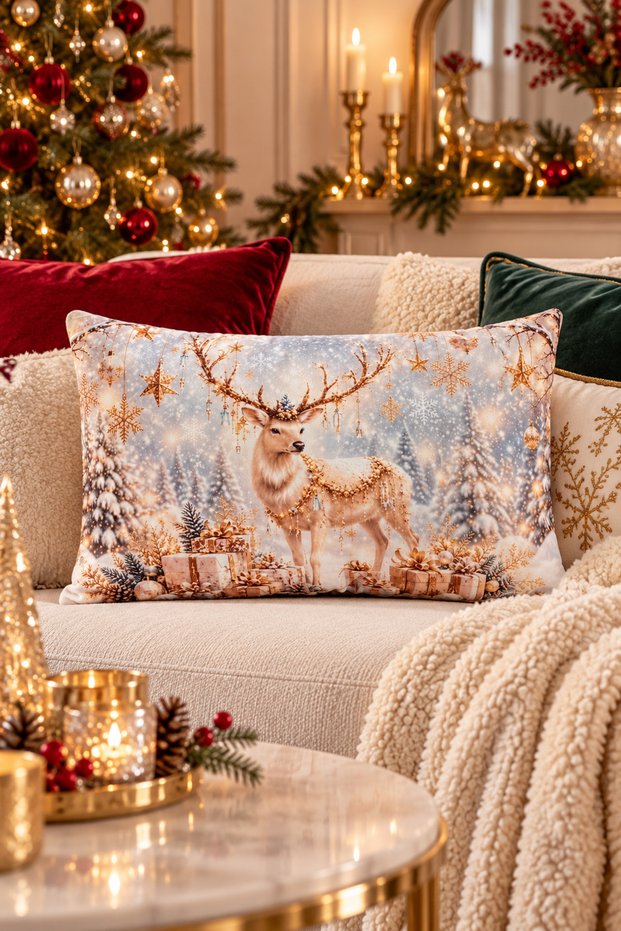 Rectangular Crystal Christmas Patterned Double-Sided Printed Suede Throw Pillow Cover - New Year - Christmas
