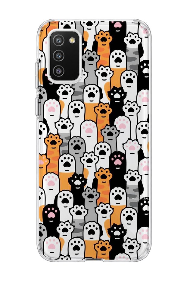 Samsung Galaxy A02S Compatible Colorful Cat Paw Printed Transparent Phone Case