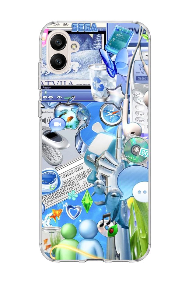 Samsung Galaxy A04 Compatible Blue Nostalgia Technology Printed Transparent Phone Case