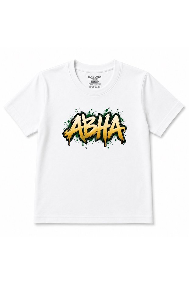 Abha Saudi Arabia Gold & Green Urban Graffiti Graphic Kids T-Shirt