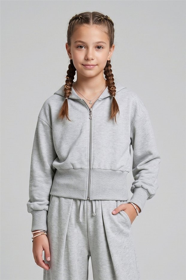 Dmb Girl's Hooded Crop Sweatshirt 9-14 Years Gray