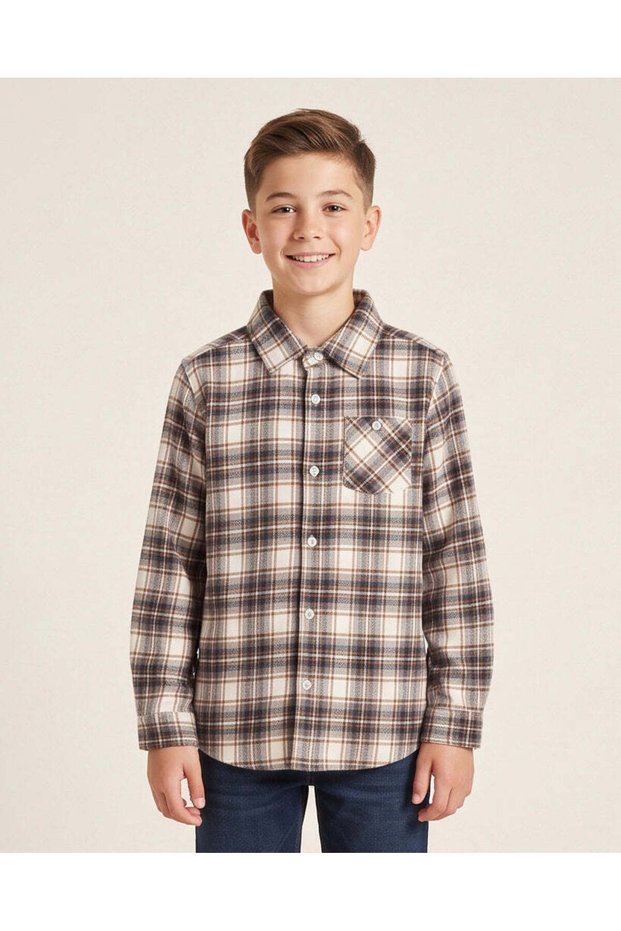 Senior Boys Ivory Check Flannel Shirt