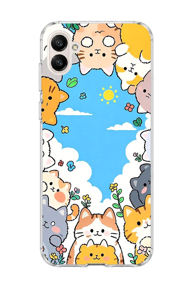 Samsung Galaxy A04 Compatible Cats Blue Sky Printed Transparent Phone Case