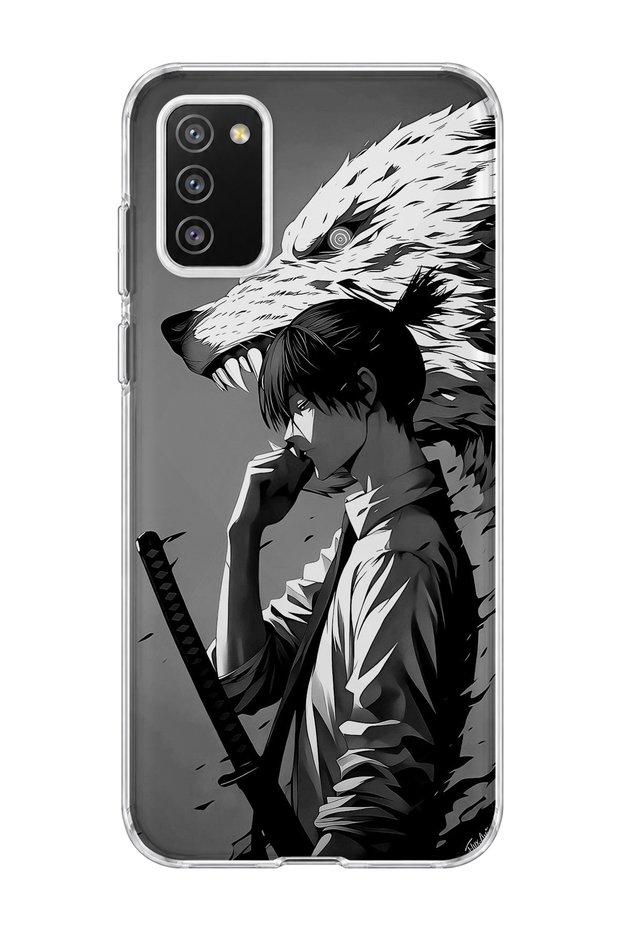 Samsung Galaxy A02S Compatible Anime Wolf Warrior Printed Transparent Phone Case