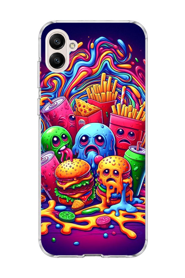 Samsung Galaxy A06 Compatible Neon Hamburger Potato Printed Transparent Phone Case