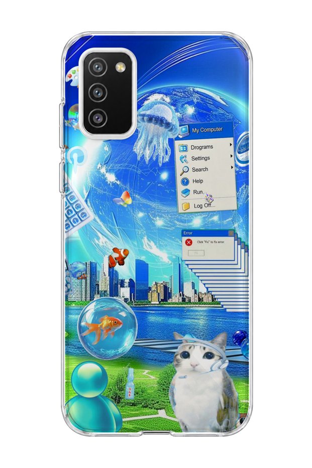 Samsung Galaxy A02S Compatible Transparent Phone Case with Jellyfish and Cat Print