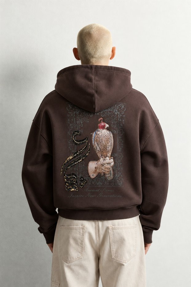Men's Şahin Patch Printed Oversize Hooded Sweatshirt