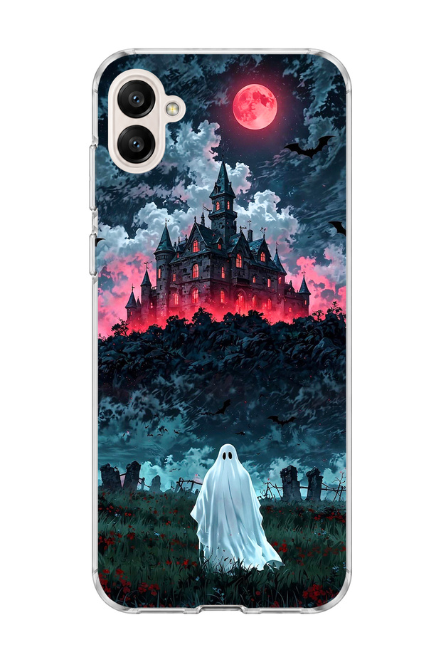Samsung Galaxy A06 Compatible Ghost Haunted Castle Printed Transparent Phone Case