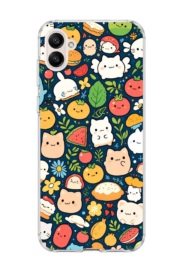 Samsung Galaxy A04 Compatible Cat Fruit Navy Blue Printed Transparent Phone Case