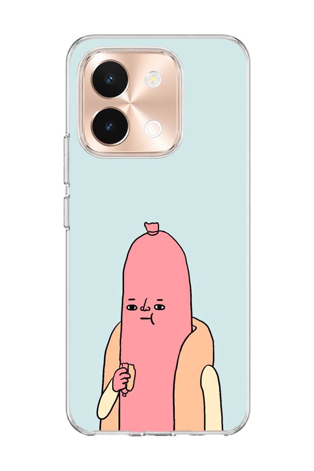 Vivo Y28 Compatible Funny Sausage Character Printed Transparent Phone Case