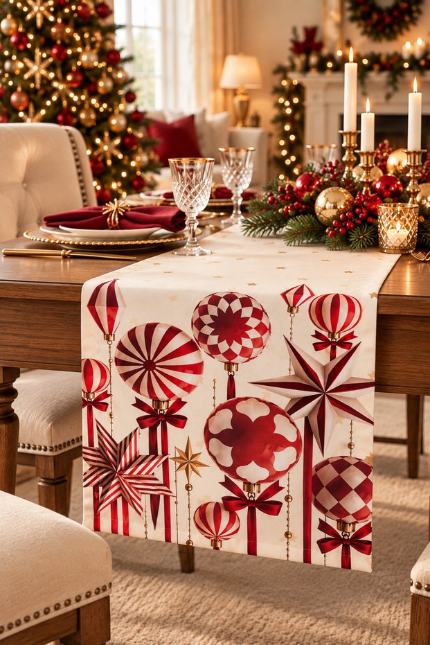 Decorative Digital Printed Suede Runner 40X140 cm - Amusement Park - New Year - New Year's Eve
