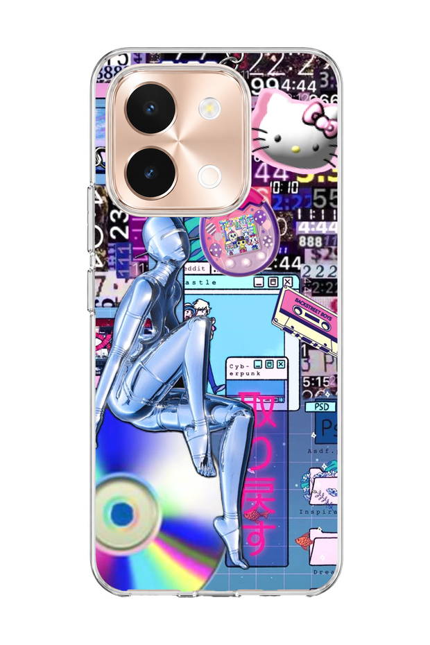 Vivo Y28 Compatible Chrome Robot Women's Printed Transparent Phone Case