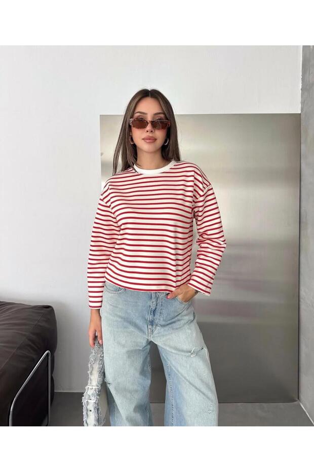 Women's Striped Crewneck Long Sleeve T-Shirt