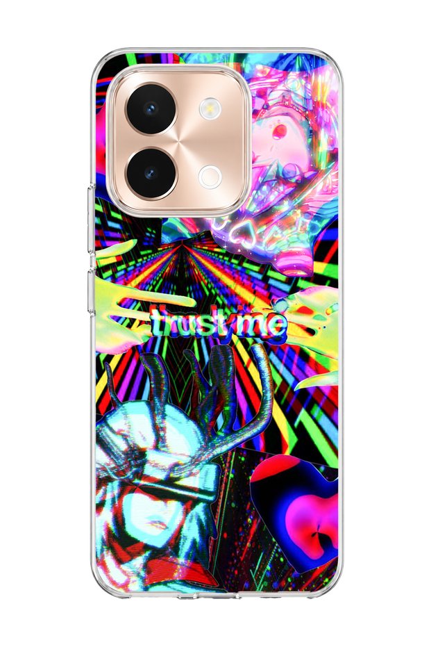 Vivo Y28 Compatible Neon Heart Sparkle Printed Transparent Phone Case