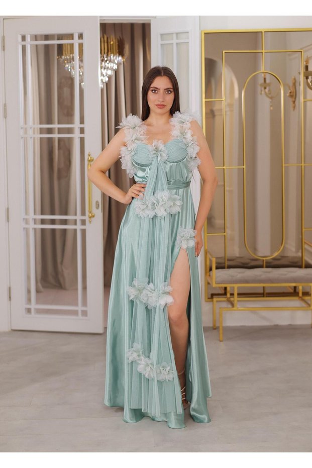 Boxed Long Satin Nightgown with Rose Details