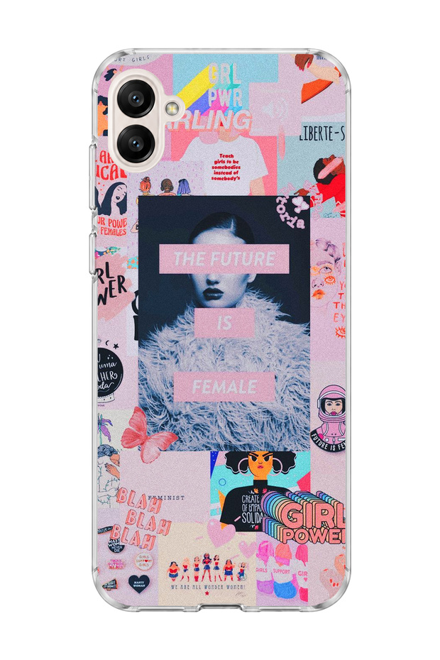 Samsung Galaxy A06 Compatible Women's Power Pink Collage Printed Transparent Phone Case