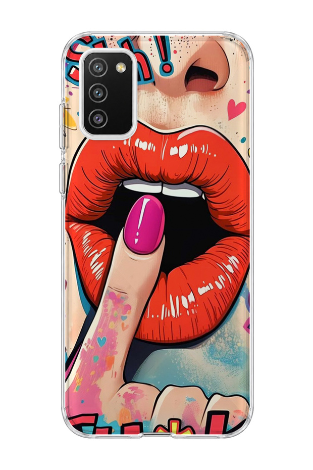 Samsung Galaxy A02S Compatible Red Lip Printed Transparent Phone Case