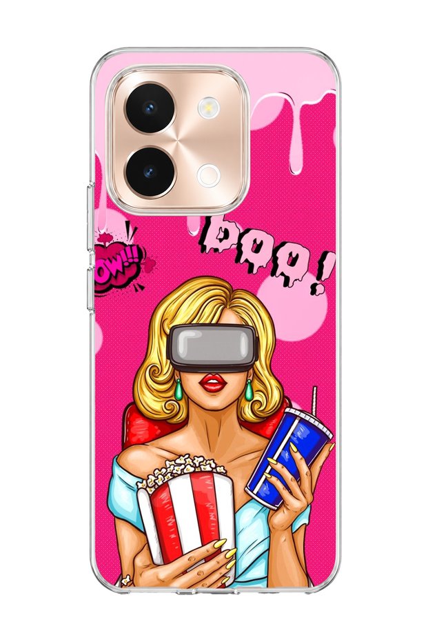 Vivo Y28 Compatible Blonde Woman Popcorn Printed Transparent Phone Case