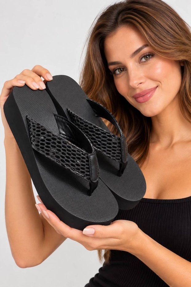 Robin Platform Black Silver Black Women's Stylish Flip Flops Beach Slippers Flip Flops