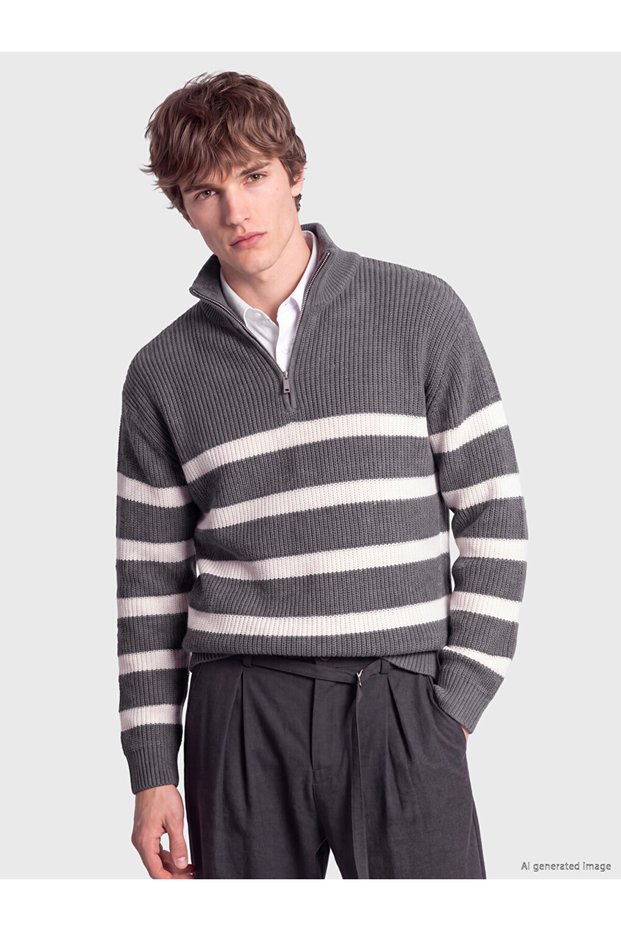 Esvab • Modern & Distinctive Stand Collar Striped Men's Sweater