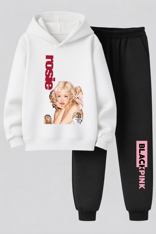 Rose from Blackpink Printed 3-Yarn Quality Sweatshirt and Sweatpants Kids' Top-Bottom Set
