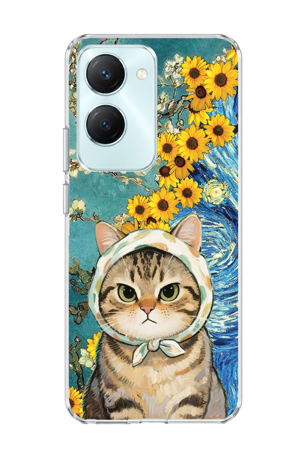 Vivo Y18 Compatible Starry Night Tabby Cat Printed Transparent Phone Case