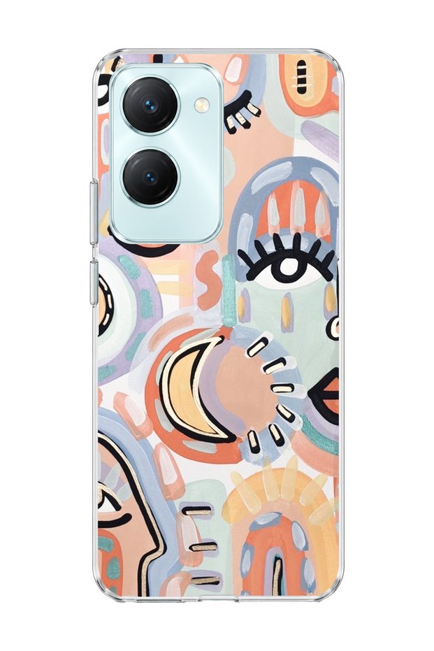 Vivo Y18 Compatible Abstract Face Eye Printed Transparent Phone Case