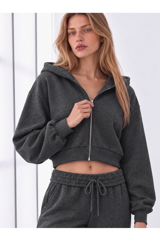 Kapüşonlu Crop Sweatshirt