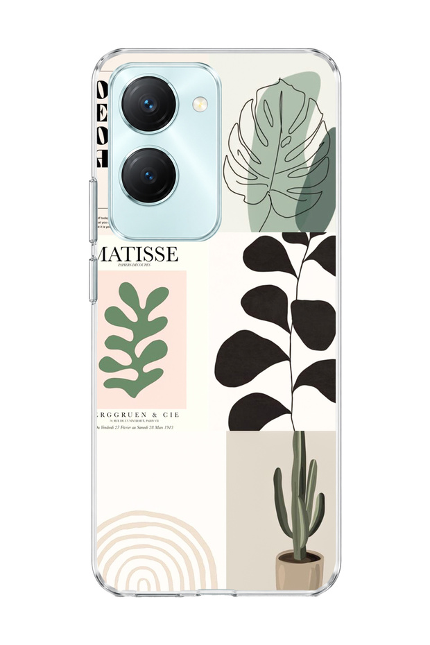 Vivo Y18 Compatible Leaf Cactus Banner Printed Transparent Phone Case