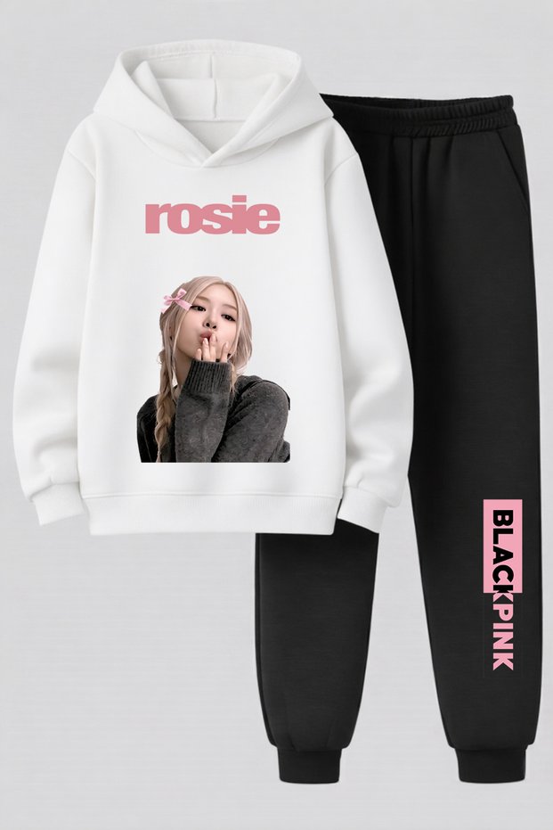 Rose from Blackpink Printed 3-Yarn Quality Sweatshirt and Sweatpants Kids' Top-Bottom Set