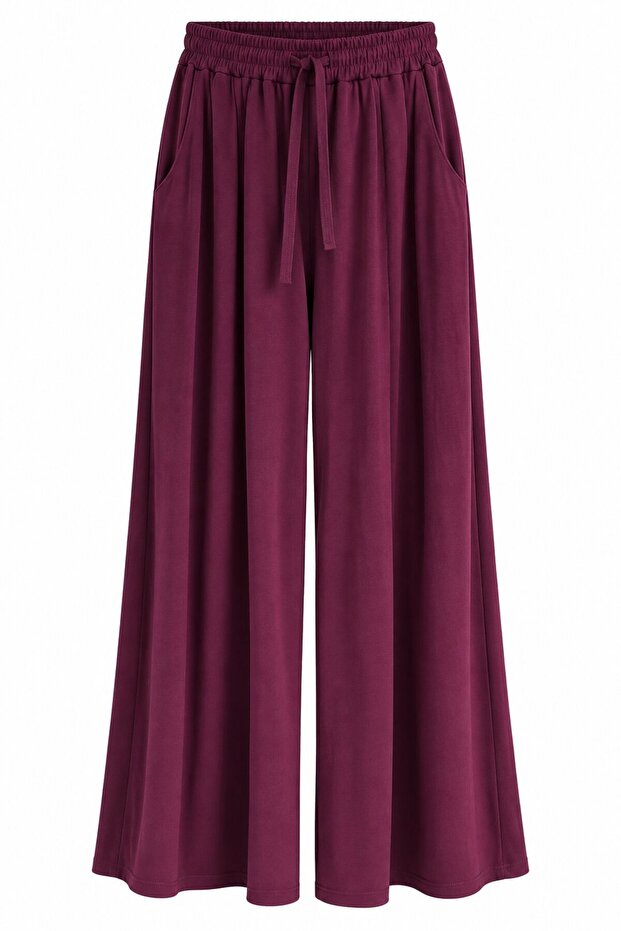 Modal Pants with Elastic Waist in Plum Color - 3322