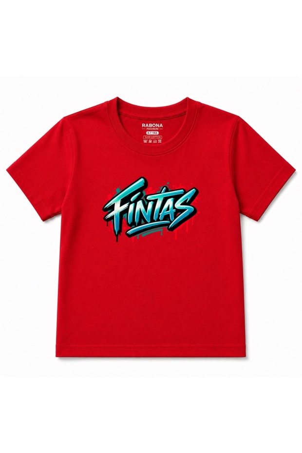 Fintas Kuwait Turquoise & Red Urban Graffiti Graphic Kids T-Shirt