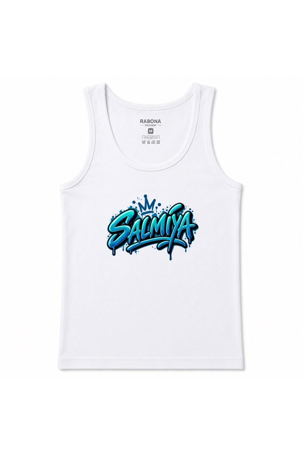 Salmiya Kuwait Men's Graphic Printed Tank Top - Blue Crown Urban Graffiti Design