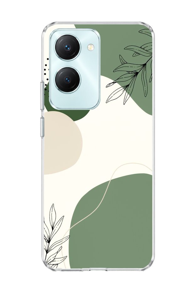 Vivo Y18 Compatible Green Abstract Leaf Printed Transparent Phone Case