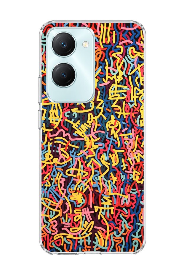 Vivo Y18 Compatible Colorful Mixed Line Printed Transparent Phone Case